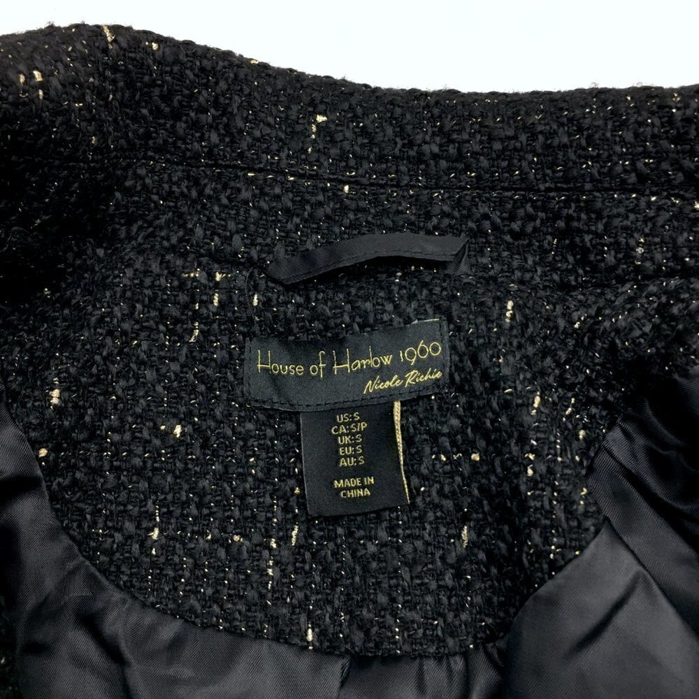 House of Harlow 1960 Women's Coat Black and Gold Metallic Thread Button Front S - Picture 4 of 11